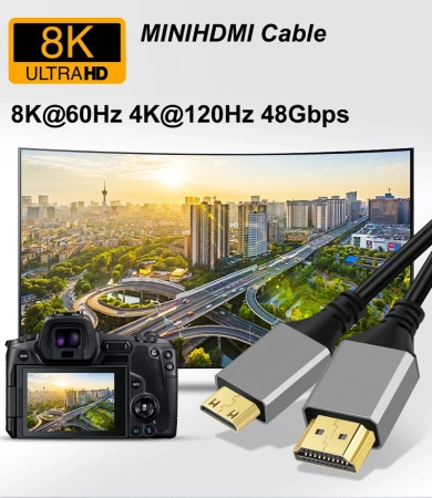 Кабель MiniHDMI - HDMI 2.1 8K60Hz, папа-папа, 1,5 метра, черный