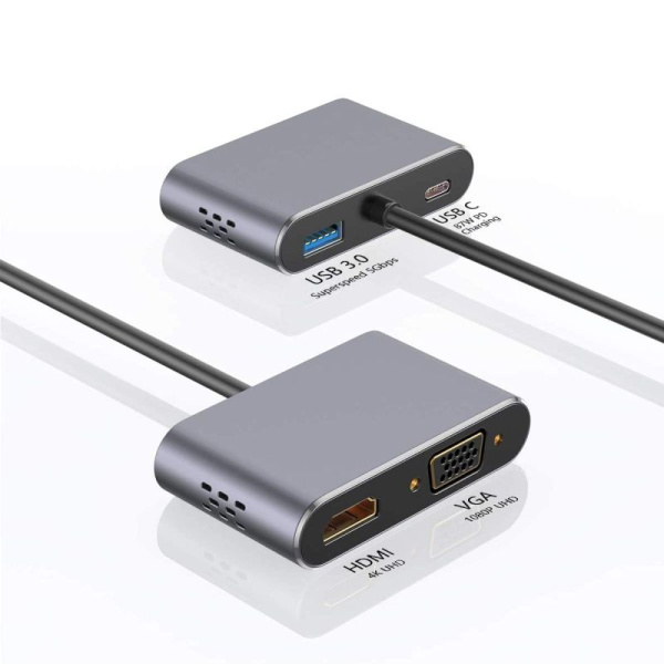 Адаптер - переходник USB3.1 Type-C - HDMI - VGA - USB3.0 - USB3.1 Type-C, серый Адаптер - переходник USB3.1 Type-C - HDMI - VGA - USB3.0 - USB3.1 Type-C, серый