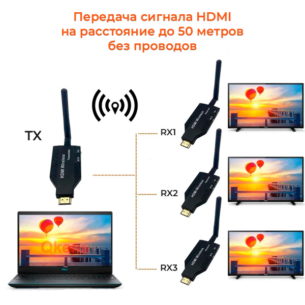 Приемник удлинителя сигнала HDMI по Wi-Fi до 50 метров, активный, FullHD 1080p, черный Приемник удлинителя сигнала HDMI по Wi-Fi до 50 метров, активный, FullHD 1080p, черный