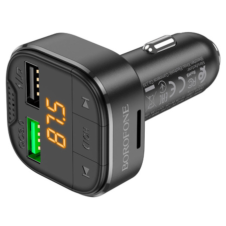 Автомобильный Bluetooth FM-проигрыватель - MP3 плеер BOROFONE BC43, 1А, 2 USB, картридер TF, черный