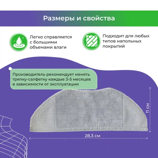 Салфетка (тряпка) - многоразовая микрофибра для робота-пылесоса Xiaomi G1 Mi Robot Vacuum-Mop Essential (MJSTG1)