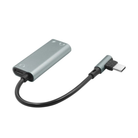 Адаптер - переходник USB3.1 Type-C - jack 3.5mm (AUX) - USB3.1 Type-C, угловой, серый