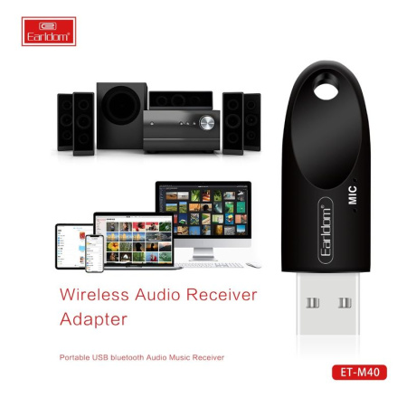 Адаптер с микрофоном для магнитолы автомобиля и смартфона - аудиоресивер USB Bluetooth v5.0 ET-M40, Hands-Free, черный