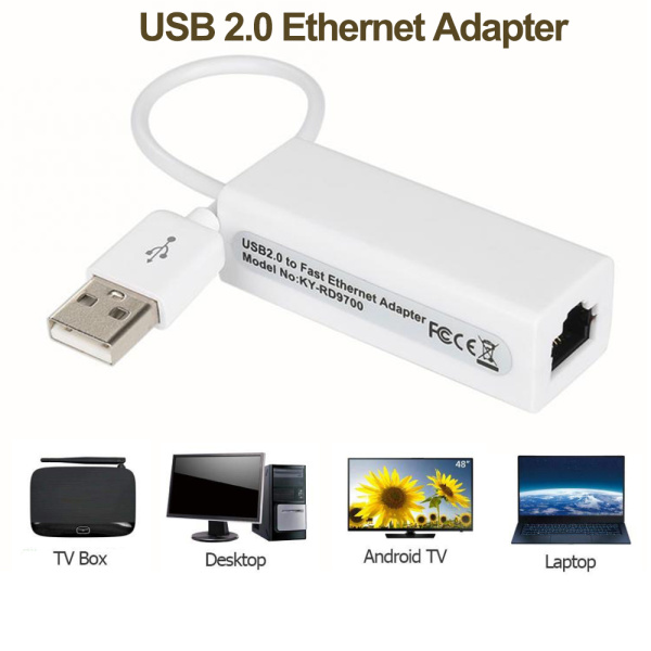 Адаптер - переходник USB2.0 - RJ45 (LAN) до 100 Мбит/с, белый Адаптер - переходник USB2.0 - RJ45 (LAN) до 100 Мбит/с, белый