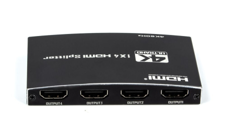 Cплиттер - разветвитель 1×4 HDMI 2.0 PRO UltraHD 4K 60Гц, 18.5 Гбит/c, поддержка HDCP2.2, HDR, 600MHz, ультра-тонкий, черный