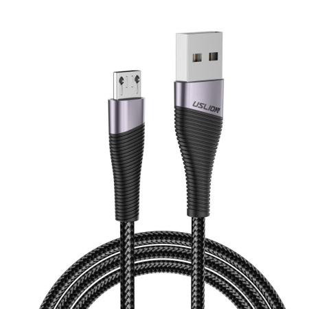 Зарядный USB дата кабель USLION DESIGN MicroUSB для быстрой зарядки, 2.4A, 1м, черный