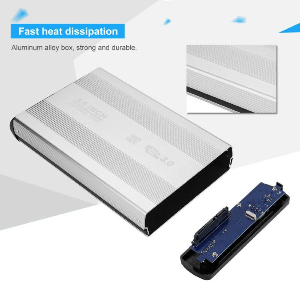 Внешний корпус - бокс SATA - USB3.0 для жесткого диска SSD/HDD 3.5”, алюминий, серебро Внешний корпус - бокс SATA - USB3.0 для жесткого диска SSD/HDD 3.5”, алюминий, серебро