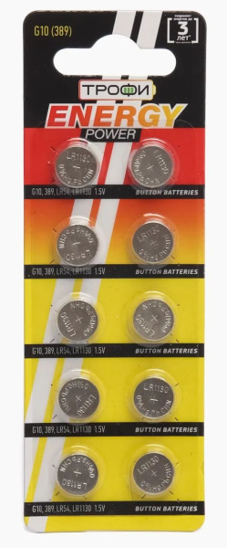 Батарейка часовая - элемент питания Трофи AG10/LR1130/LR54 10BP