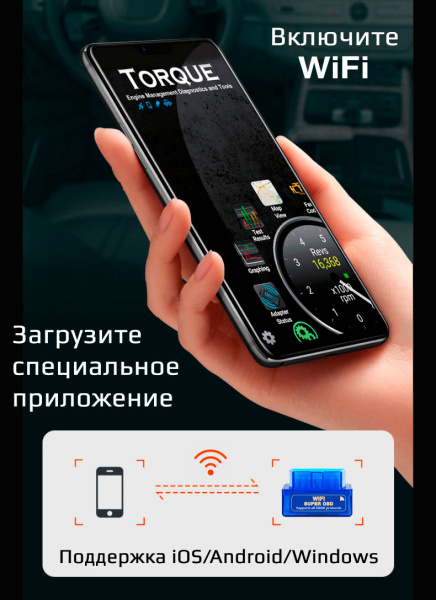 Автосканер ELM327 OBD2 B12 – адаптер OBDII Wi-Fi, синий