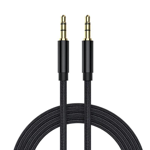 Кабель jack 3.5mm (AUX), папа-папа, 1,5 метра, ткань, черный